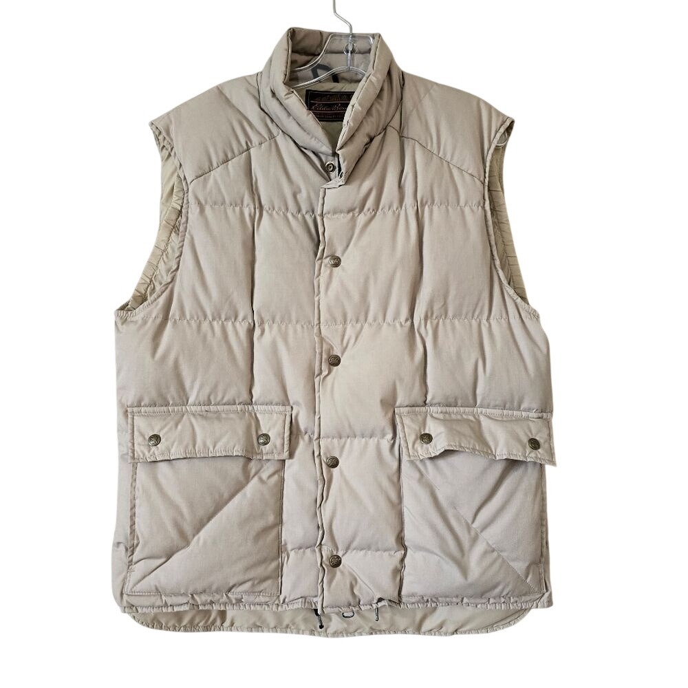 EDDIE BAUER Mens Goose Down Vest Size Medium‎ Beige Outdoor Gorpecore